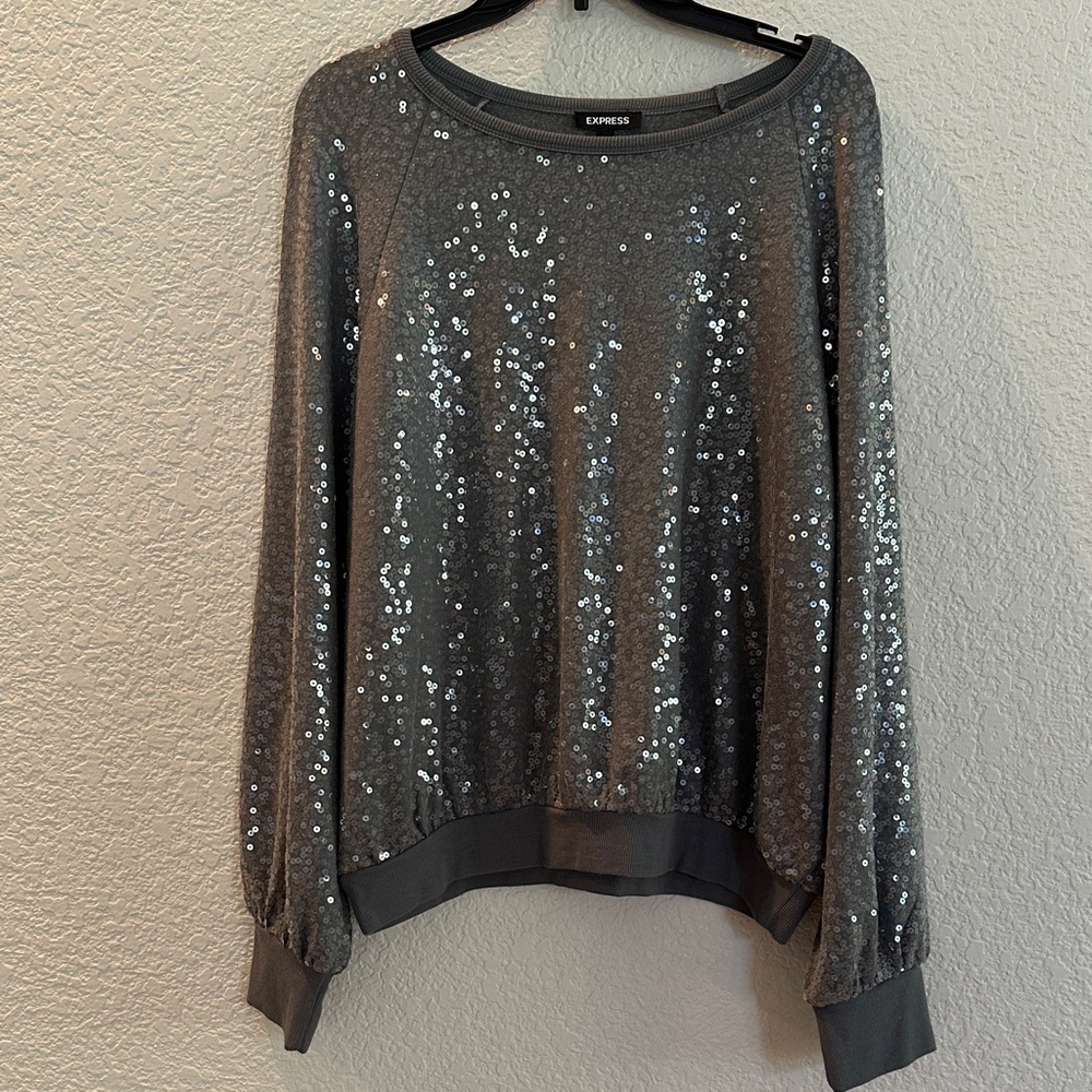 Express Silver Sequin Sweatshirt